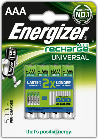 Energizer Universal Επαναφορτιζόμενες Μπαταρίες AAA 500mAh 1.2V 4τμχ
