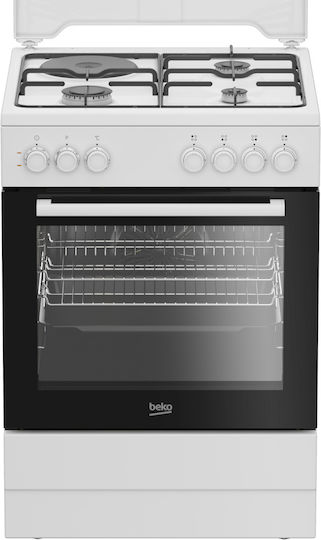 Beko Κουζίνα 65lt με Εστίες Φυσικού Αερίου & Ρεύματος Π60εκ. Λευκή