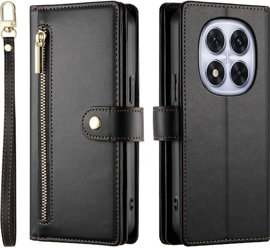 Husă Flip Neagră cu Buzunar cu Fermuar pentru Xiaomi Redmi Note 14 Pro 5G Poco X7 5G