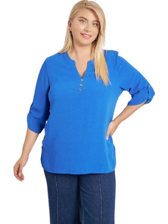 Dina Damen Bluse mit 3/4 Ärmel & V-Ausschnitt RWA