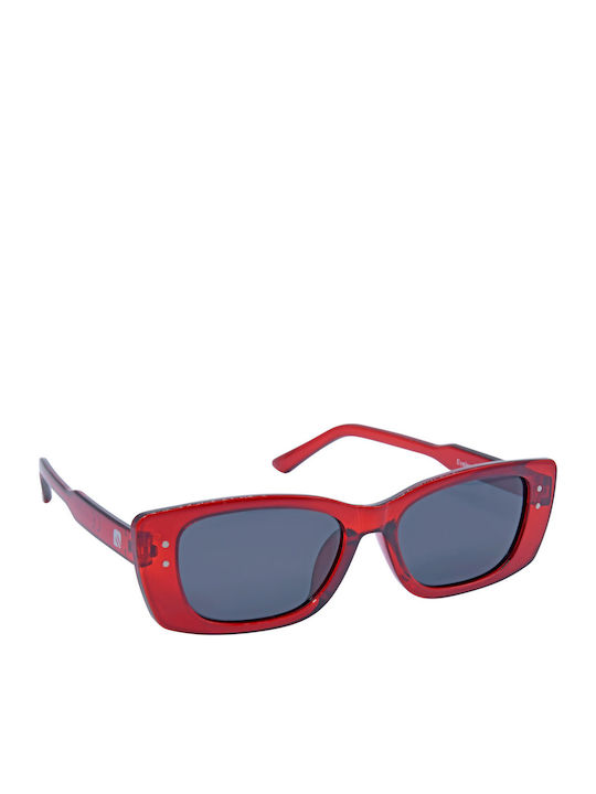 Women's Sunglasses with Red Plastic Frame and Gray Polarized Lens