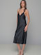 Milena by Paris Summer Satin Women's Nightdress with String Black