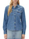 Mânecă lungă Femei Denim Cămașă Mid Wash