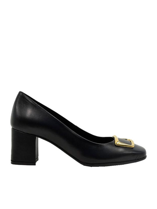 Leather Black Medium Heels