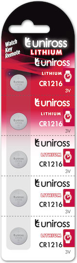 Uniross Cr1216 Button Cell Lithium Battery 5pack