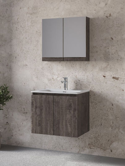 Έπιπλο Royal Madrid 60 Grey 61x46x50cm Βάση Νιπτήρας Καθρέπτης Ντουλάπι