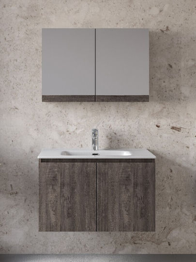 Royal Madrid 80 Grau 81x46x50cm Waschtischunterschrank mit Spiegel-Schrank