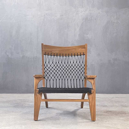 Πολυθρόνα Εξωτερικού Χώρου Ξύλινη Teak Black Rope 65x76x90εκ.