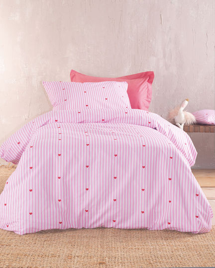 Rythmos Young Heart Set Kinderbettbezug Einzel mit Kissenbezug Baumwolle Rosa 160x250cm