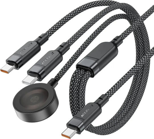 Acefast Braided Cablu USB la Type-C / Lightning cu mai multe porturi 5A Negru 1.2m (C6-11)