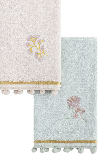Nima Home Σετ Πετσέτες 2 X 30x50 Floral Ροζ Γαλάζιο