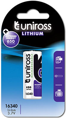 Uniross Rcr123a Lir16340 Lithium Rechargeable Battery 650mah