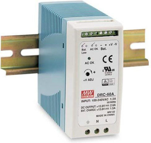 Mean Well Τροφοδοτικό Ράγας UPS Drc-60a με Έξοδο 12V και Ισχύ 60W