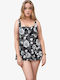 Tankini Swimsuit With Light Padding Floral Black