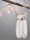 New Life Ecru Baptism Clothes Set with Cardigan & Dress with Lace 3 Pieces