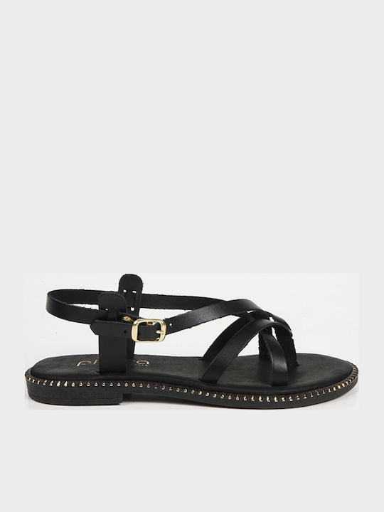 Leather Women's Flat Sandals Black