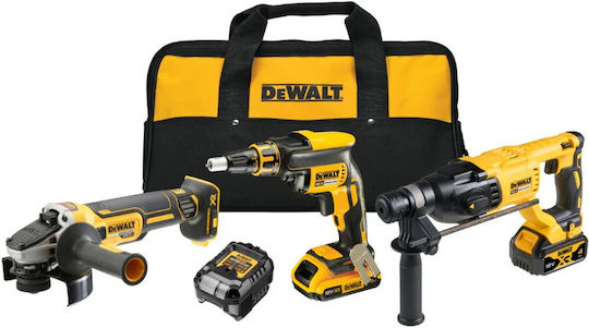 DEWALT DCK308DM Set Angle Wheel & Drywall Screwdriver & Hammer Brushless 18V with 2 Batteries 4Ah - 2Ah and Case