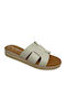 Leder Flache Sandalen für Damen in Beige Farbe