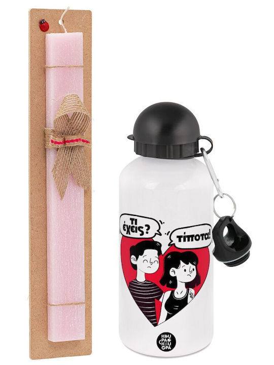 Was hast du? Nichts Osterkerze Aluminium Metallflasche 500ml & Duftende Flachkerze 30cm Rosa