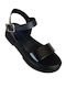 Leather Women's Flat Sandals Flatforms in Black Color