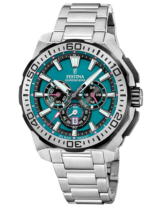 Festina Bike Diver Men's Watch Chronograph Battery with Silver Metal Bracelet
