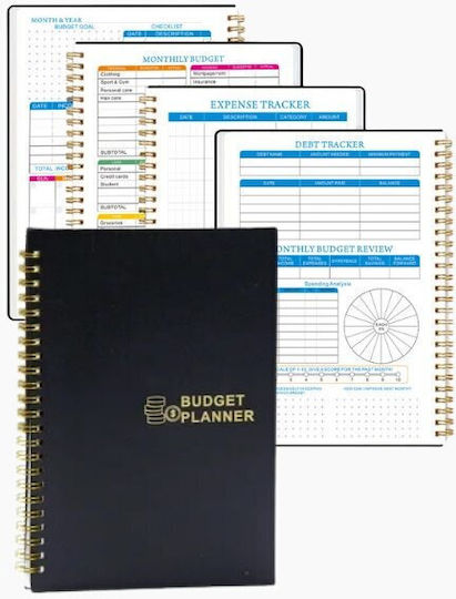Undated Budget Planner Spiral-bound Plastic Cover Bullet Journal Style Monthly Organization In English A5 Black