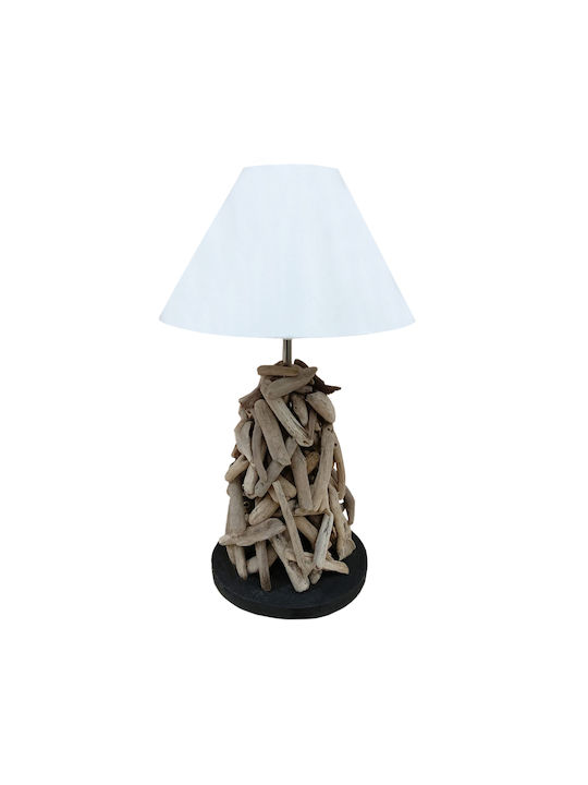 Freebox Table Lamp with White Shade and Brown Base