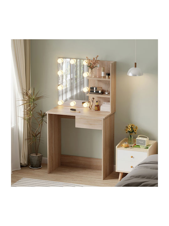 Floor-Standing Makeup Dressing Table Lauryn Wooden Sonoma with Mirror 75x40x134cm