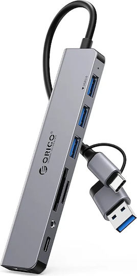 Orico YSA8-U3 USB 2.0 Хъб 10 порта с връзка USB-A / USB-C Сив