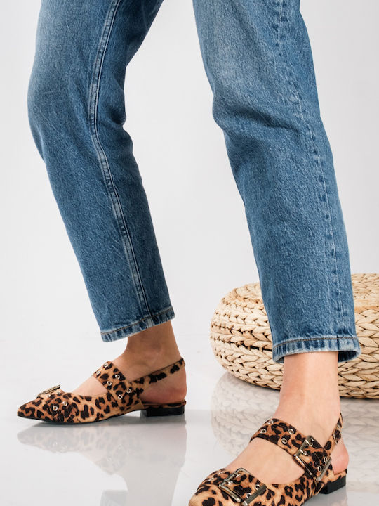 Damen Ballerinas Slingback mit Riemen in Braun Farbe