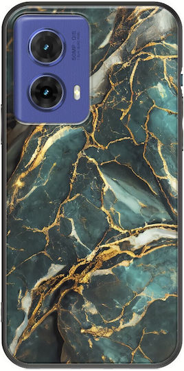 Cracked Marble Gold Teal Motorola Moto G85 5G Black TPU Black Silicone