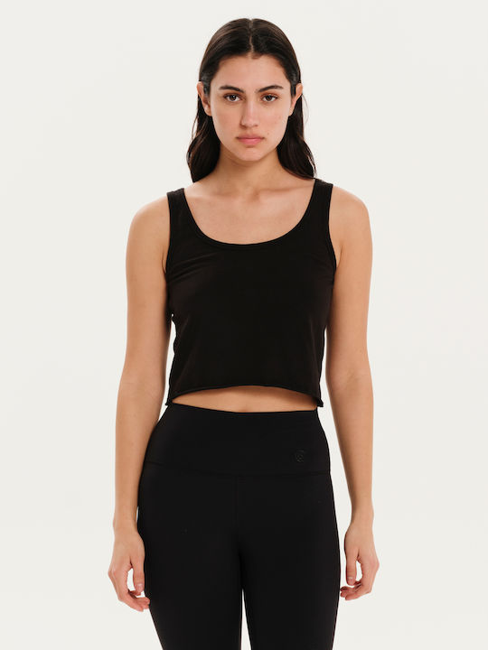 Γυναικείο Καλοκαιρινό Crop Top Βαμβακερό Αμάνικο Μαύρο