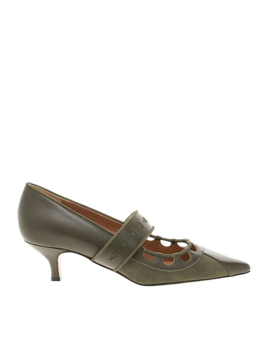 Leather Khaki Low Heels