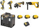 DEWALT 57797 Set Șurubelniță & Excavator & Roată unghiulară & Mașină de găurit Brushless 18V cu 3 baterii 5Ah și husă