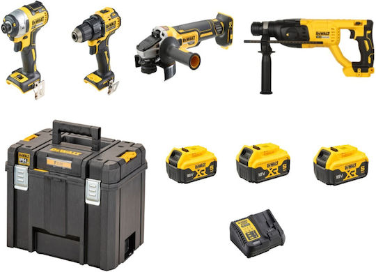 DEWALT 57797 Set Șurubelniță & Excavator & Roată unghiulară & Mașină de găurit Brushless 18V cu 3 baterii 5Ah și husă