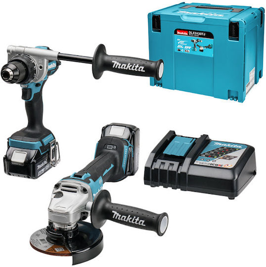 Makita DLX2430TJ Σετ Κατσαβίδι & Γωνιακός Τροχός 18V με 2 Μπαταρίες 5Ah και Θήκη