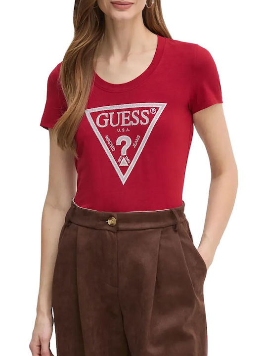 Guess Shiny Triangle Women's T-shirt Siren Red