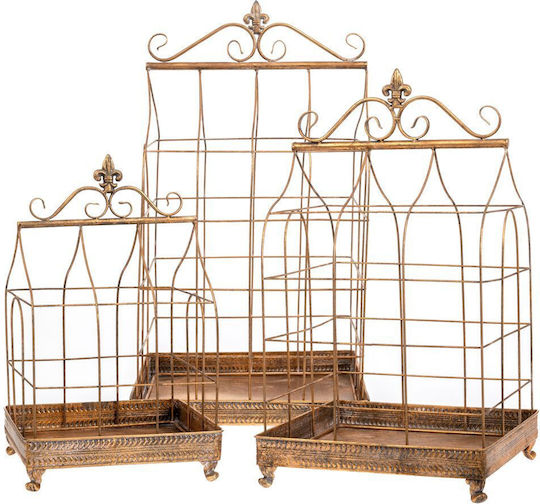 Set of 3 Gold Metal Cages 37x37x68 32.5x32.5x57 27x27x46cm