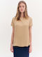 Women's Blouse Satin Short Sleeve Beige