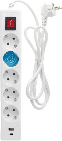 GSC Power Strip 5 Positions with USB-A, 1 USB-C, Switch and Cable 1.4m