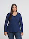Basic Women's Blouse Cotton Long Sleeve Blue