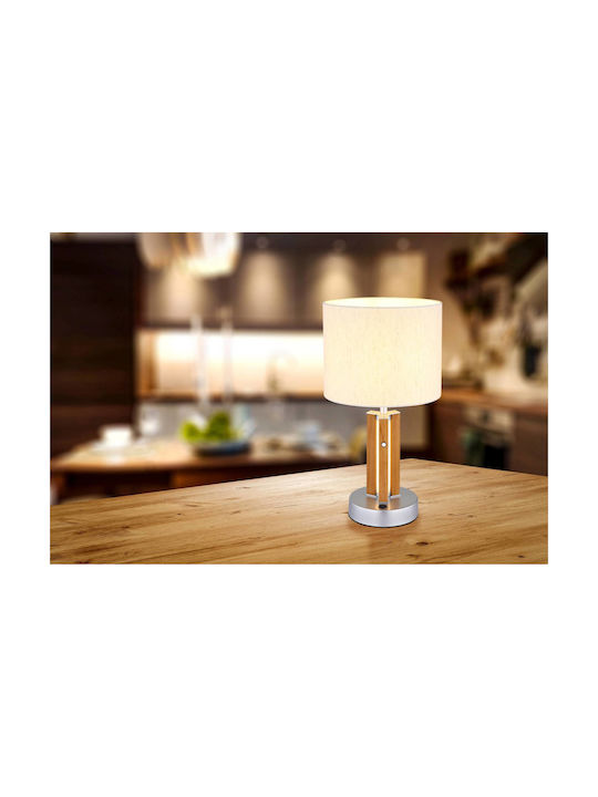 Globo Lighting Wood Table Lamp with White Shade and Brown Base