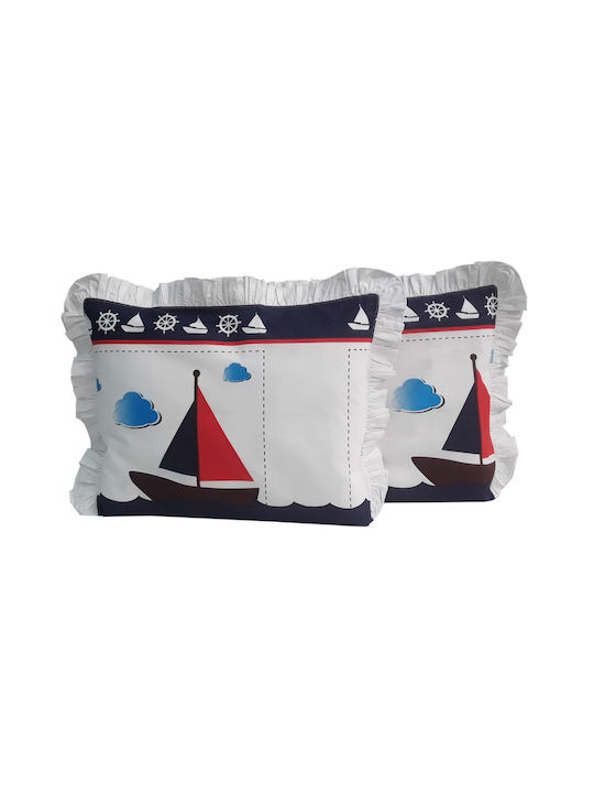 Beboulino Navio Set de față de pernă pentru copii din bumbac 100% 35x45cm Albe