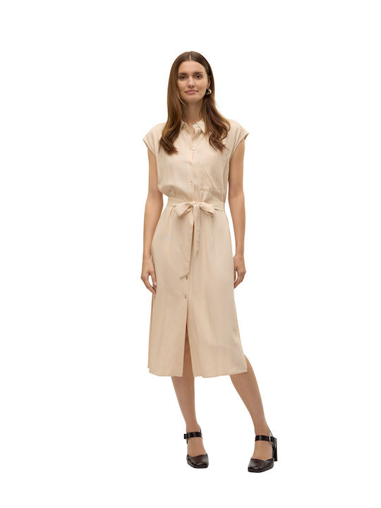 Vero Moda Mymilo Лятна Midi Рокля-риза Бежова