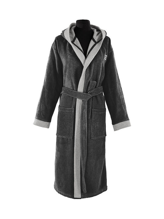 Guy Laroche Monogram Bathrobe with Hood Black