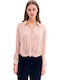 Langärmelig Damen Satin,σατεν Hemd Pink