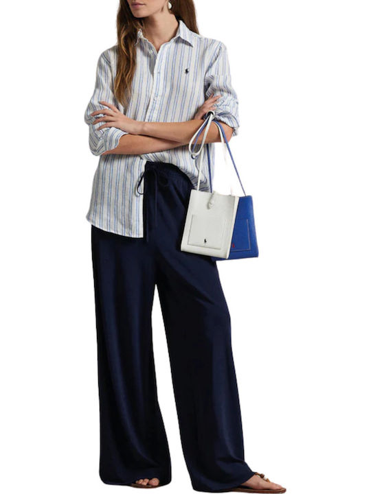 Langärmelig Damen Leinen Hemd White/pond Blue Gestreift