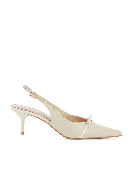 Leather Heels with Medium Heel Beige