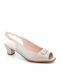 Leather Beige Medium Heels with Strap