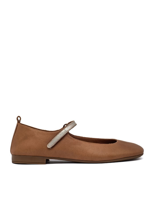 Leather Women's Ballerina Shoes Brown
